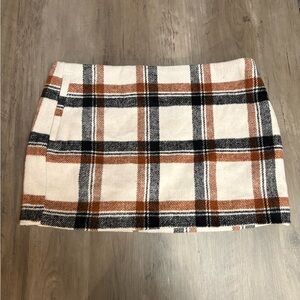 Forever 21 Plaid Mini Skirt in Cream, Black, and Brown